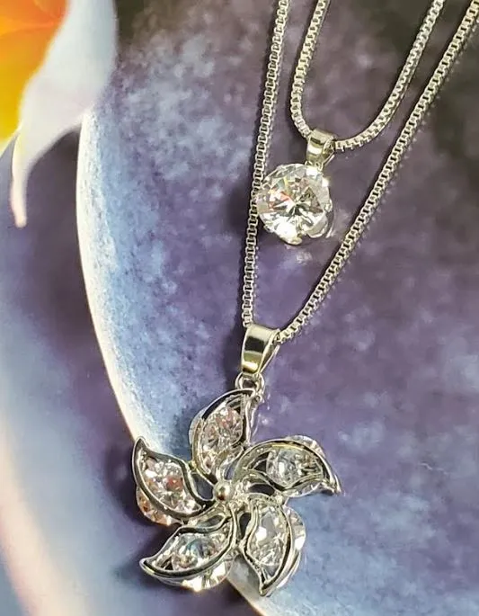 Necklaces polly AZ293 Silver Pinwheel Flower Gemstone Necklace with FREE EARRINGS Necklaces polly AZ293 Silver Pinwheel Flower Gemstone Necklace with FREE EARRINGS