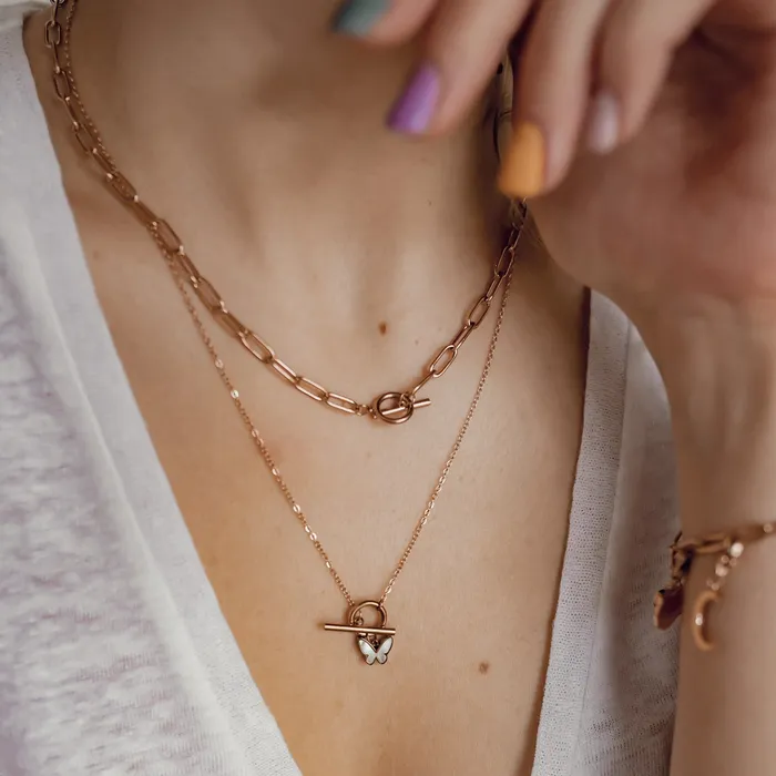 Hey Happiness Necklaces Butterfly Pendant TBar Necklace Rose Gold Hey Happiness Necklaces Butterfly Pendant TBar Necklace Rose Gold
