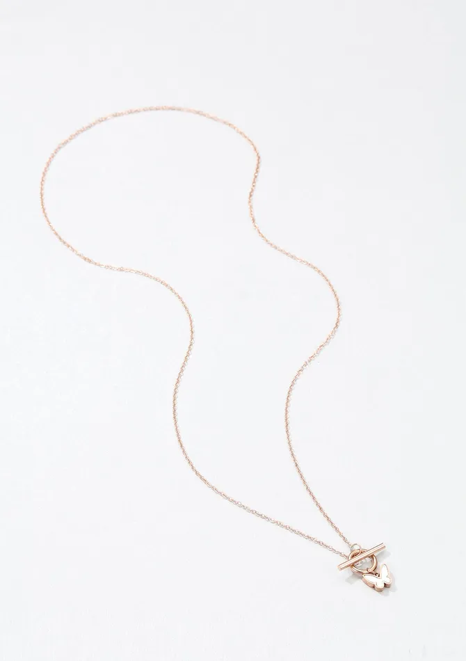 Hey Happiness Necklaces Butterfly Pendant TBar Necklace Rose Gold Hey Happiness Necklaces Butterfly Pendant TBar Necklace Rose Gold