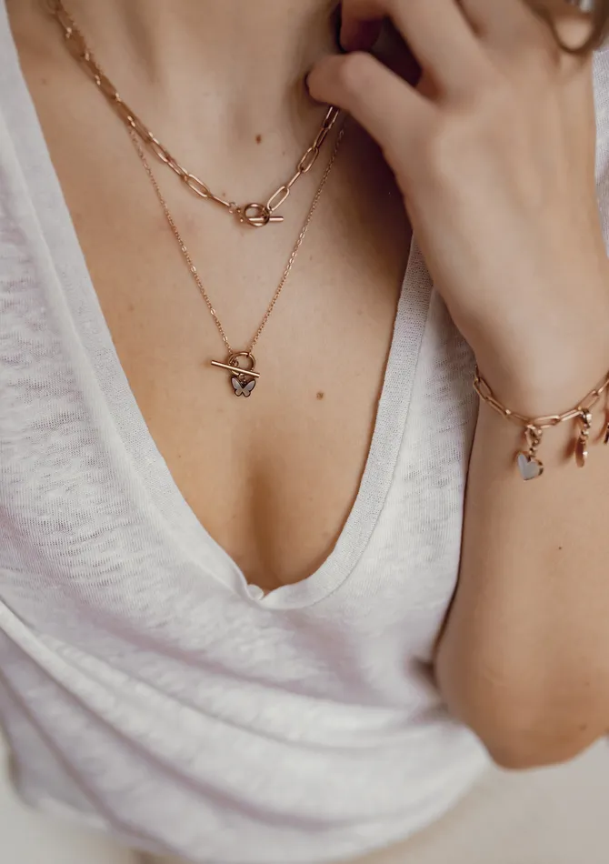 Hey Happiness Necklaces Butterfly Pendant TBar Necklace Rose Gold Hey Happiness Necklaces Butterfly Pendant TBar Necklace Rose Gold