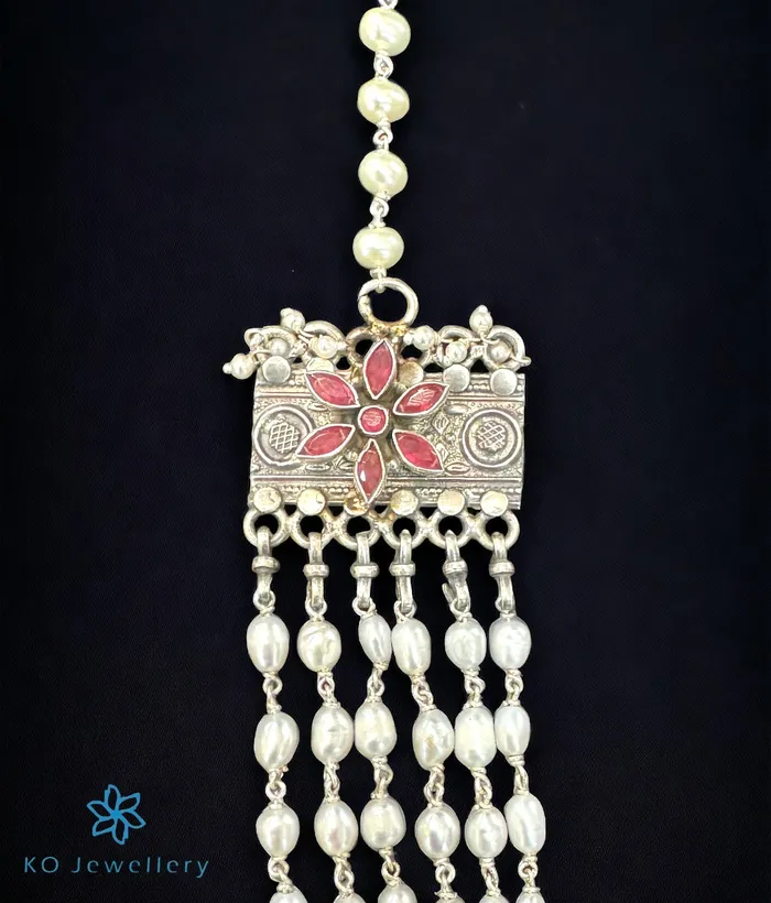 The Meghaja Silver Layered Pearl Necklace Oxidised Jaipur Necklaces