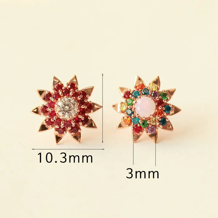 Earrings MinimalBijoux 14K Gold Colorful CZ Sunflower Cartilage Earring 18G16G