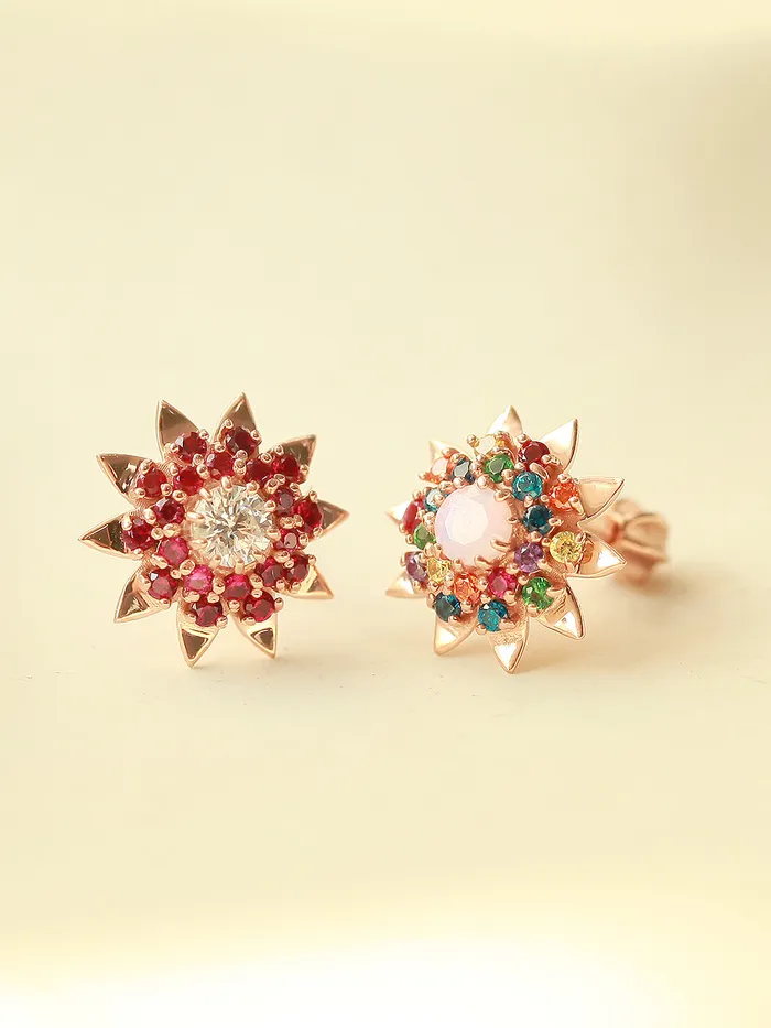 Earrings MinimalBijoux 14K Gold Colorful CZ Sunflower Cartilage Earring 18G16G