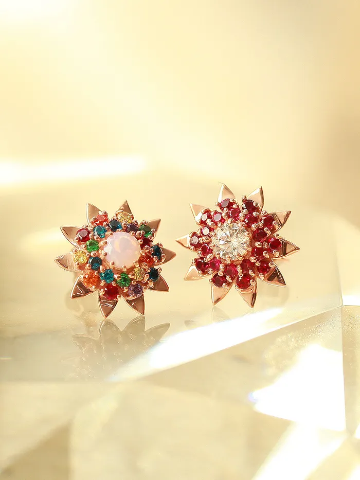 Earrings MinimalBijoux 14K Gold Colorful CZ Sunflower Cartilage Earring 18G16G