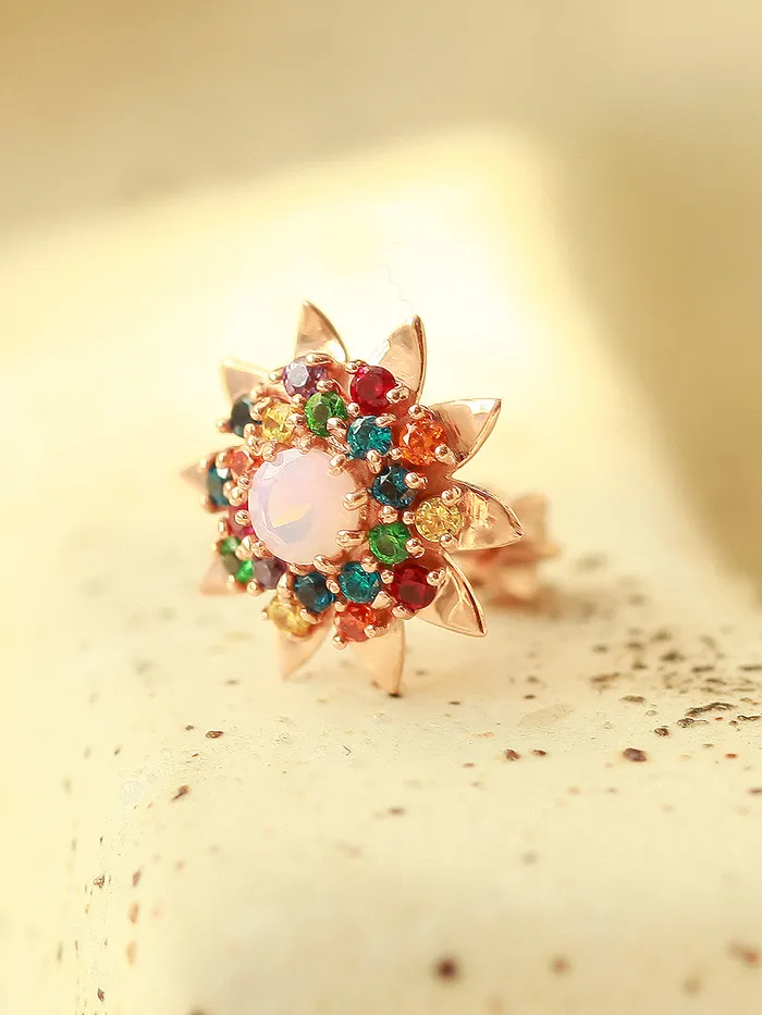 Earrings MinimalBijoux 14K Gold Colorful CZ Sunflower Cartilage Earring 18G16G