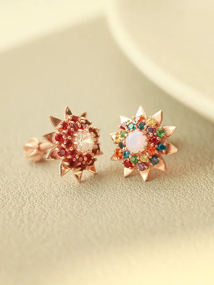 Earrings MinimalBijoux 14K Gold Colorful CZ Sunflower Cartilage Earring 18G16G