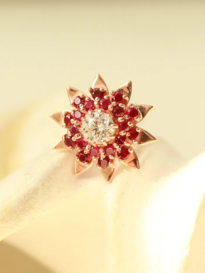 Earrings MinimalBijoux 14K Gold Colorful CZ Sunflower Cartilage Earring 18G16G