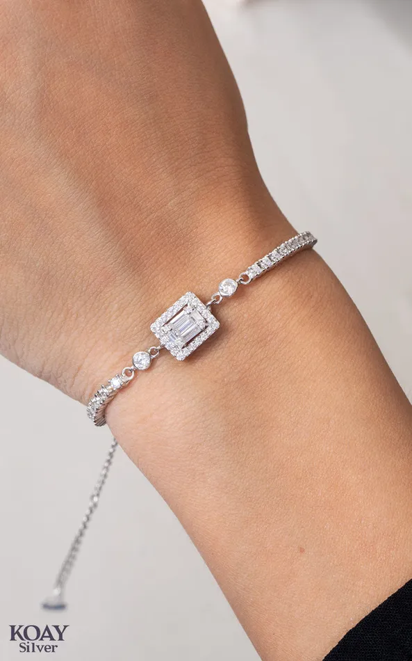 KOAY Silver Store Zircon Tennis Square Bracelet Bracelets