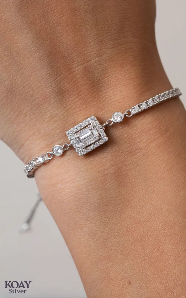 KOAY Silver Store Zircon Tennis Square Bracelet Bracelets