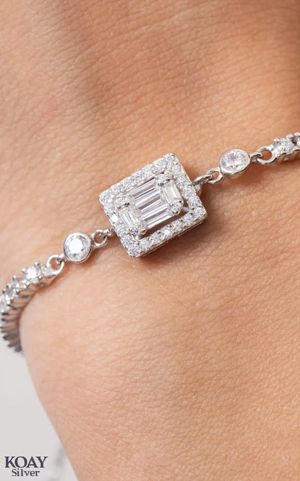 KOAY Silver Store Zircon Tennis Square Bracelet Bracelets