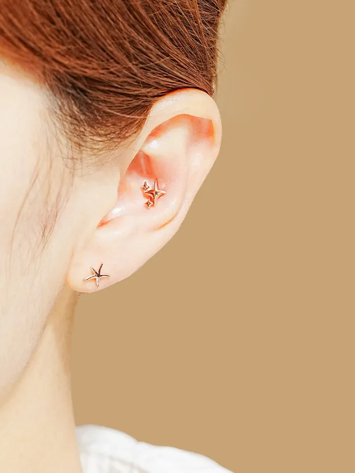 MinimalBijoux Earrings 14K Gold Twinkle Stars Cartilage Earrings 20G18G16G