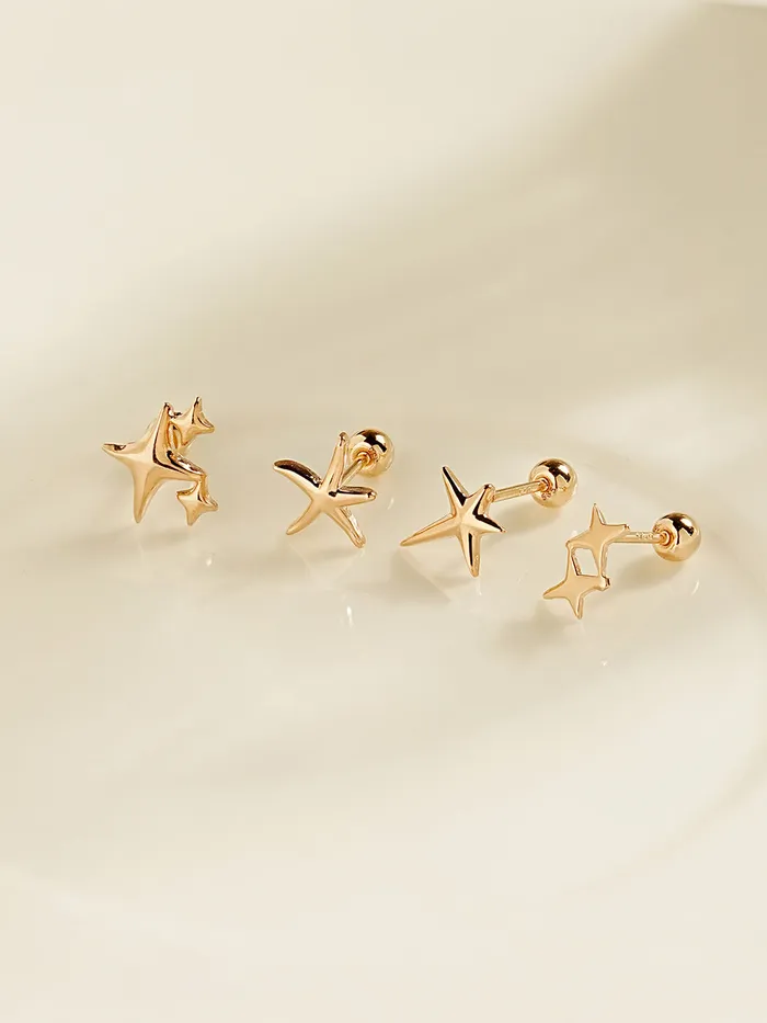 MinimalBijoux Earrings 14K Gold Twinkle Stars Cartilage Earrings 20G18G16G