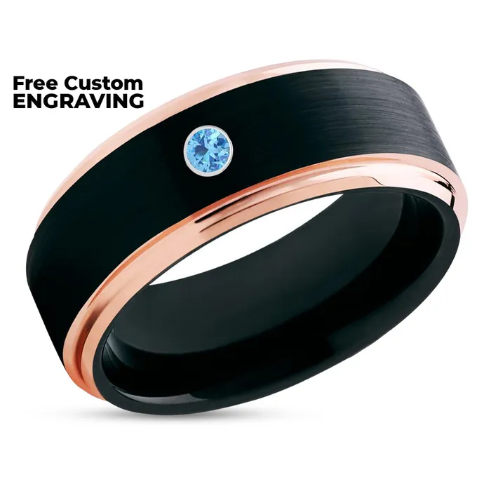 Black Tungsten Wedding Band Blue Diamond Ring Rose Gold Black Ring 18k Rose Gold Clean Casting Jewelry Rings