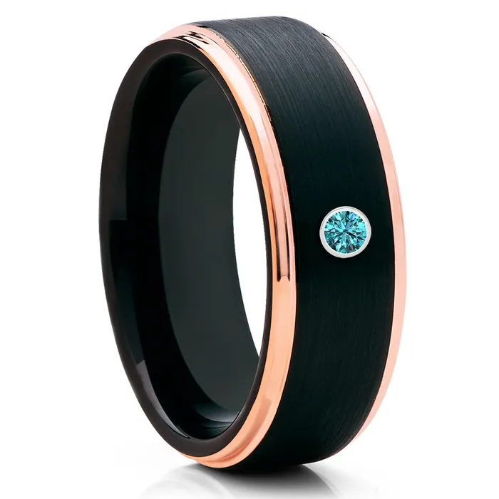 Black Tungsten Wedding Band Blue Diamond Ring Rose Gold Black Ring 18k Rose Gold Clean Casting Jewelry Rings