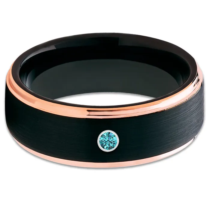 Black Tungsten Wedding Band Blue Diamond Ring Rose Gold Black Ring 18k Rose Gold Clean Casting Jewelry Rings