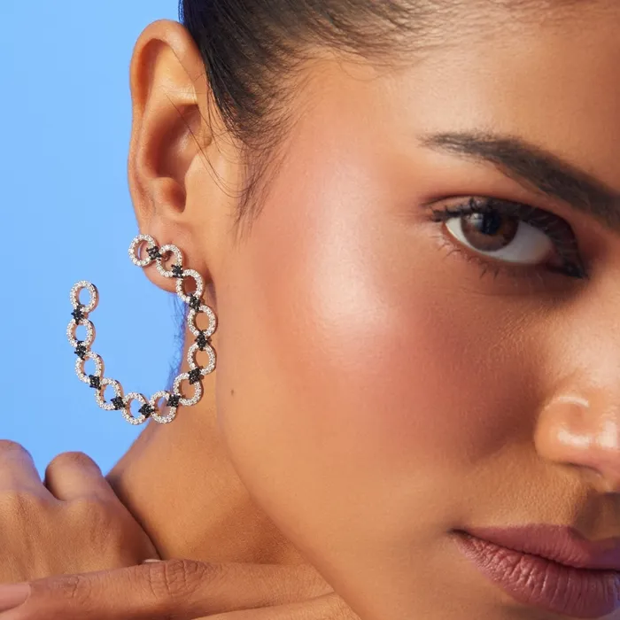 Earrings SILVER Monochrome Play FrontBack CZ Silver Hoop Earrings