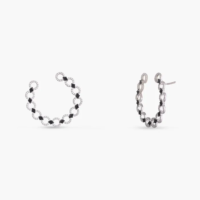 Earrings SILVER Monochrome Play FrontBack CZ Silver Hoop Earrings