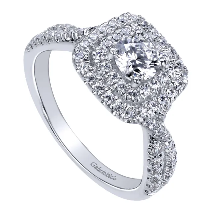 International Diamond Center Rings Gabriel Bridal Collection White Gold Double Halo Engagement Ring 05 ctw
