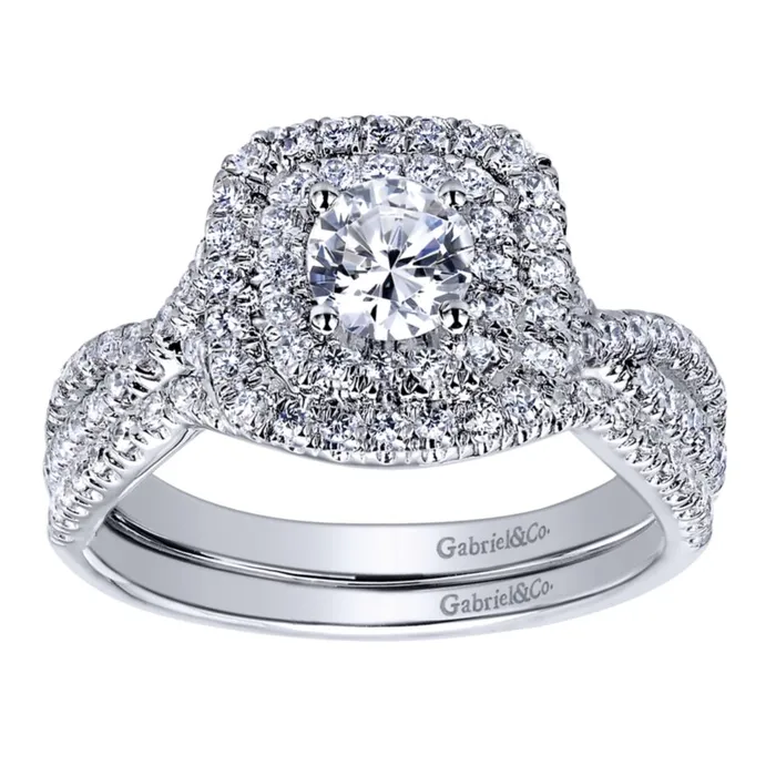 International Diamond Center Rings Gabriel Bridal Collection White Gold Double Halo Engagement Ring 05 ctw