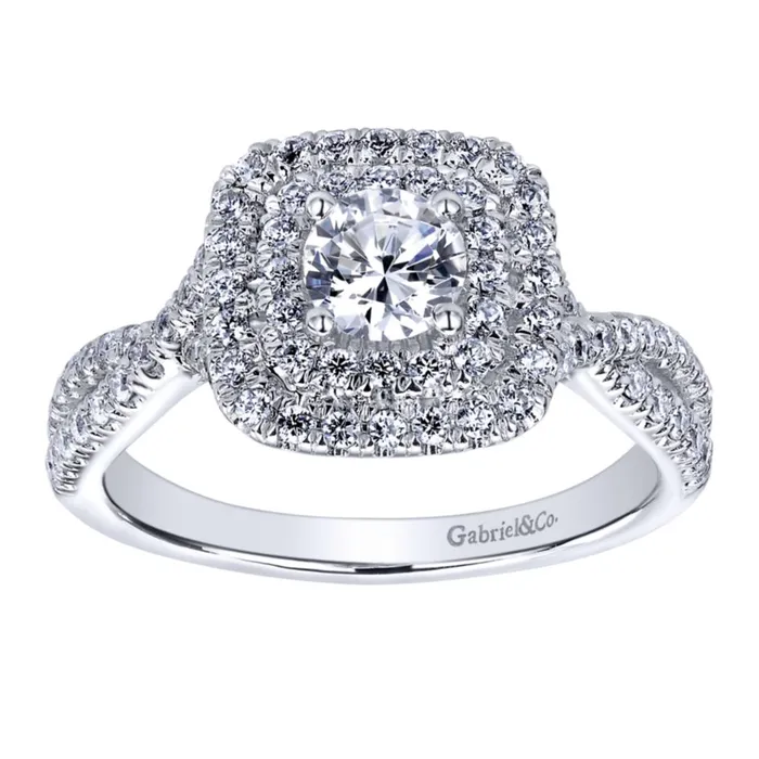 International Diamond Center Rings Gabriel Bridal Collection White Gold Double Halo Engagement Ring 05 ctw