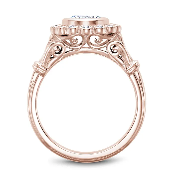 Rings International Diamond Center Noam Carver Rose Gold Bezel Set Floral Halo Engagement Ring Setting with Accents 015 CTW